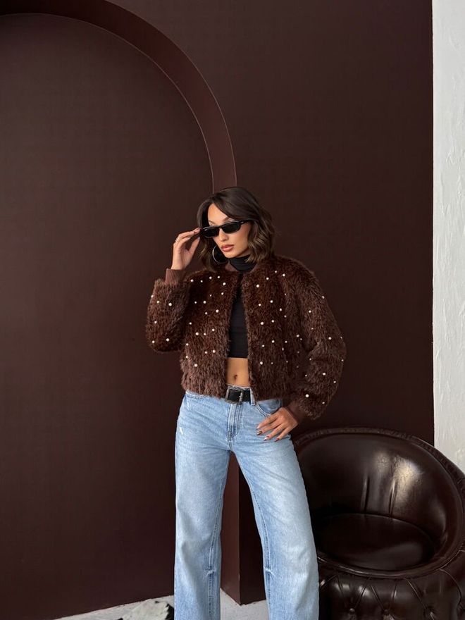 Topshow Brown Oversized Bomber Jacket With Buttoned Closure Wholesale Clothing Lounge
