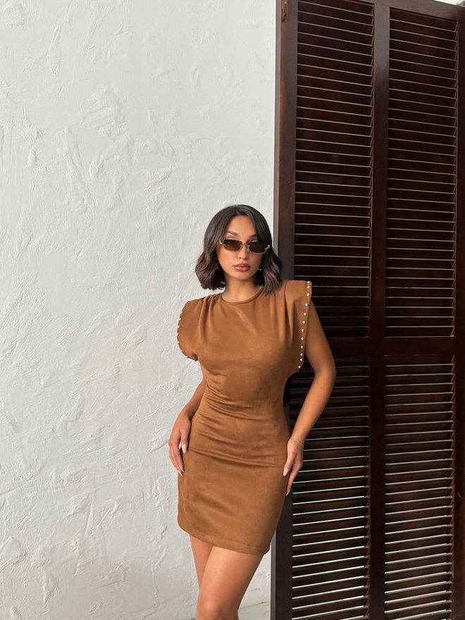 Topshow Robe Brun Sexy Élégante Moulante Mini Vêtements en gros Travail