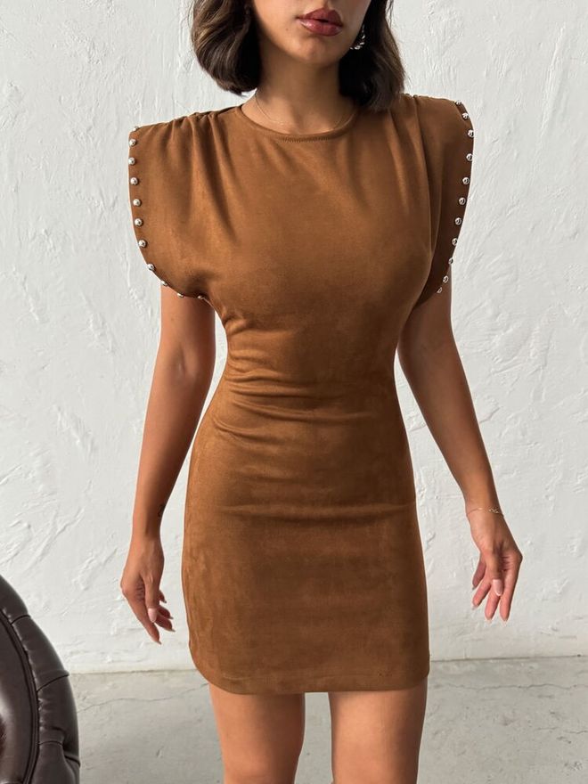 Topshow Robe Brun Sexy Élégante Moulante Mini Vêtements en gros Printemps