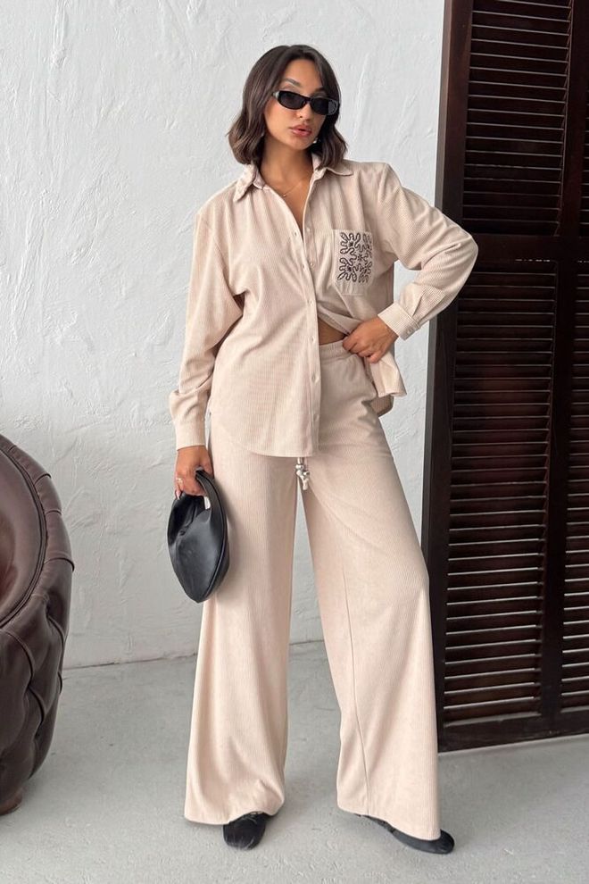 Topshow Pantalon Palazzo Beige Décontracté Streetwear Vêtements en gros Modeste