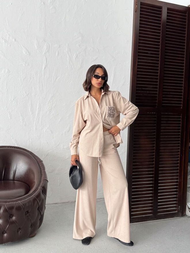 Topshow Calças Palazzo Bege Casuais Streetwear Roupas por atacado A relaxar
