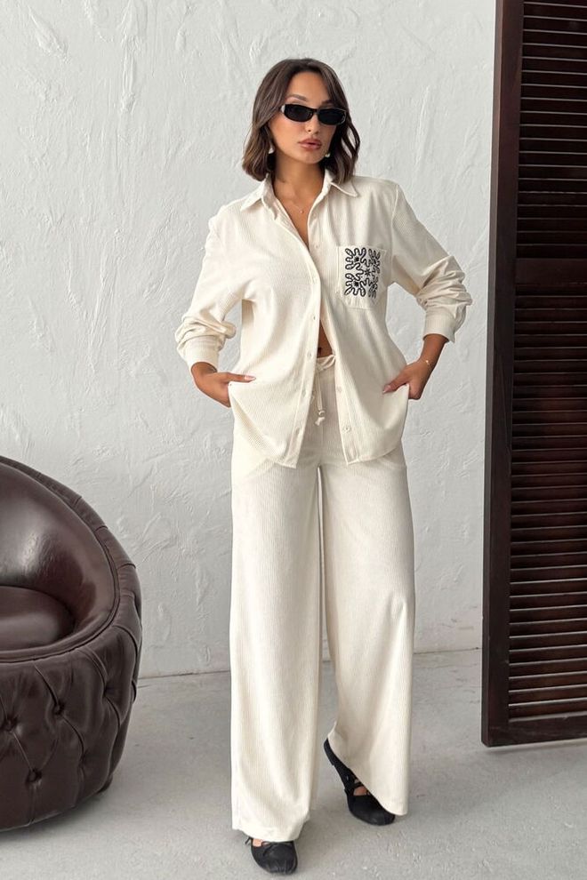 Topshow Pantalon Beige Palazzo À Jambe Large Avec Cordon Vêtements en gros Décontracté