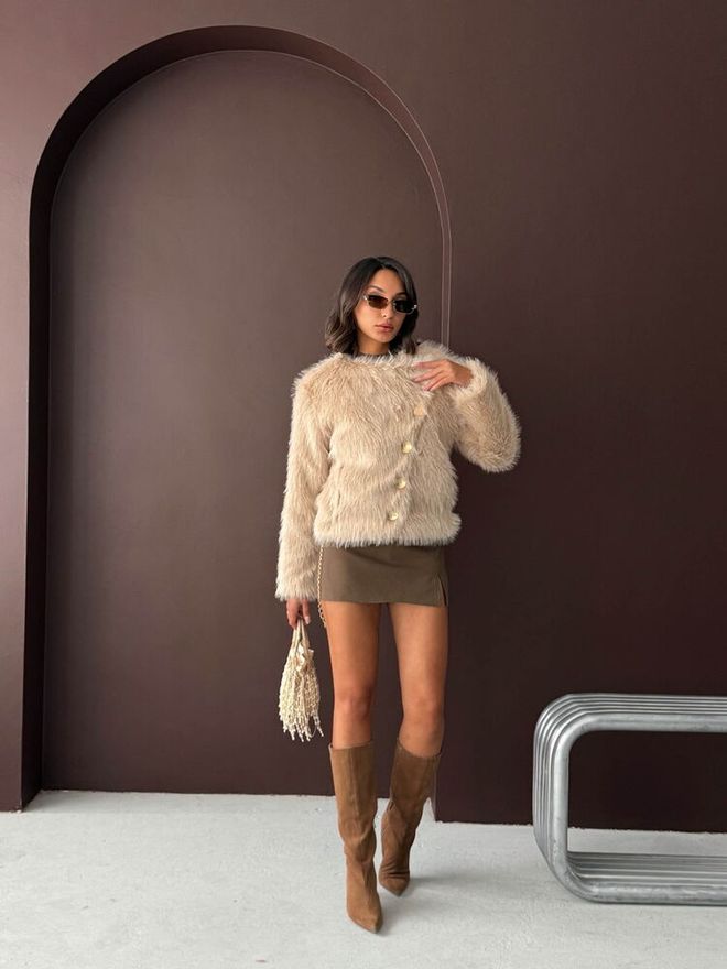 Topshow Beige Fur Jacket Wholesale Clothing Work