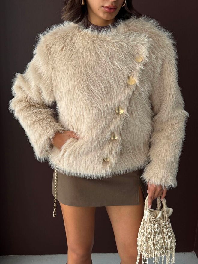 Topshow Beige Fur Jacket Wholesale Clothing Fall