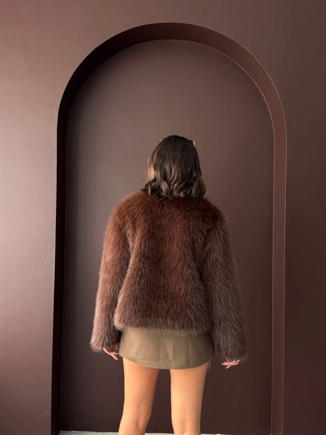 Topshow Brown Fur Jacket With Notched Collar Wholesale Clothing Vintage