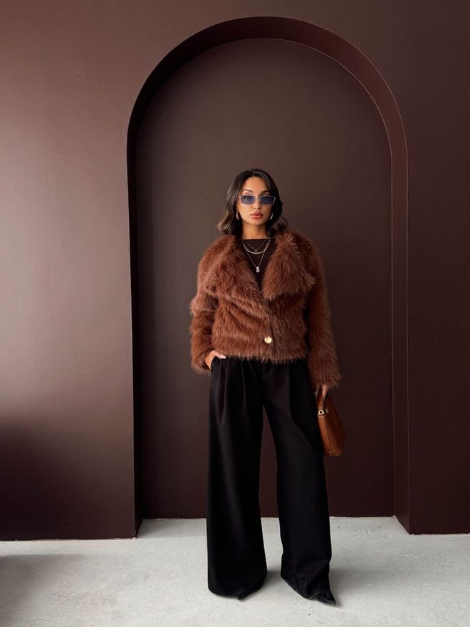 Topshow Brown Elegant Single Breasted Blazer Jacket Wholesale Clothing Lounge