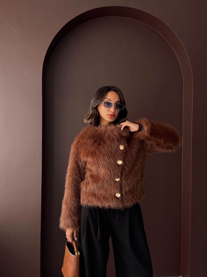 Topshow Brown Elegant Single Breasted Blazer Jacket Wholesale Clothing 1