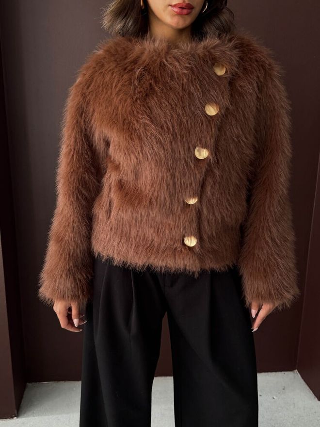 Topshow Brown Elegant Single Breasted Blazer Jacket Wholesale Clothing Fall