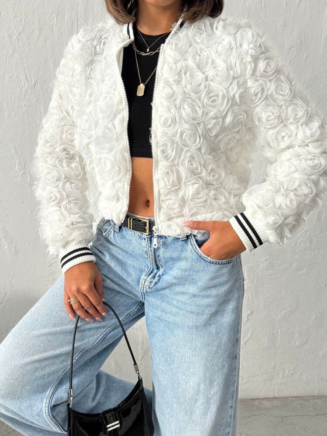 Topshow White Bomber Jacket Wholesale Clothing Spring