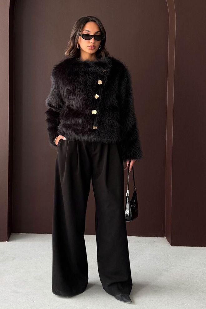 Topshow Blouson Noir À Double Boutonnage Vêtements en gros Décontracté
