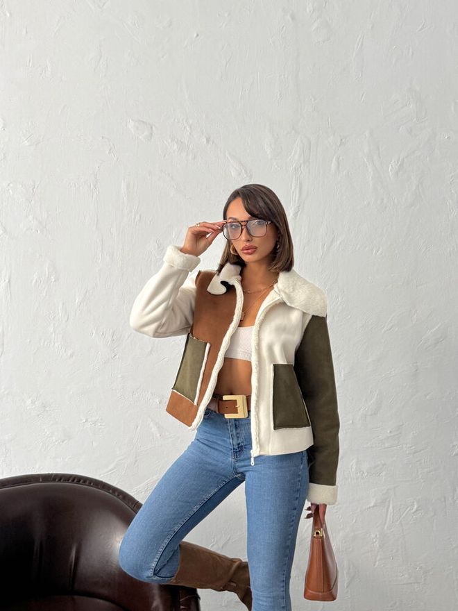 Topshow Jaqueta Shacket Castanha Com Fecho De Correr Roupas por atacado A relaxar