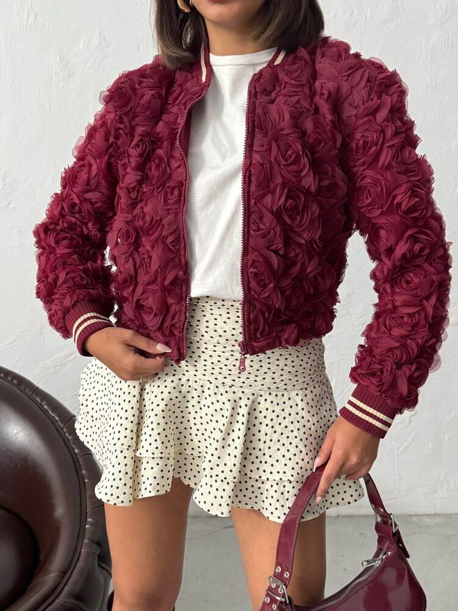 Topshow Claret Red Bomber Jacket Wholesale Clothing Spring