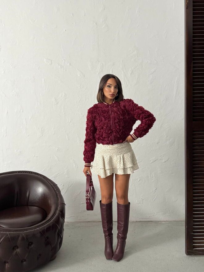 Topshow Claret Red Bomber Jacket Wholesale Clothing 1