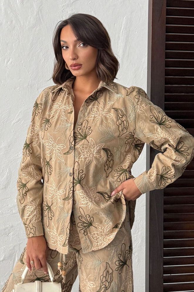 Topshow Cămașă Bej Casual Etnic Floral Îmbrăcăminte cu ridicata Casual