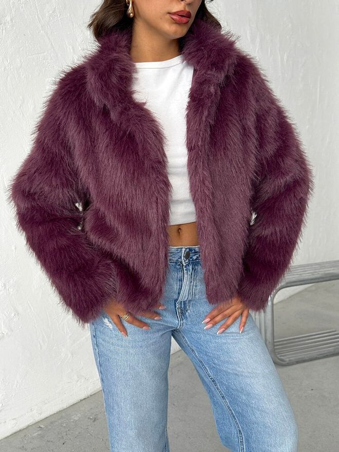 Topshow Purple Fur Jacket With Notched Collar Wholesale Clothing Lounge