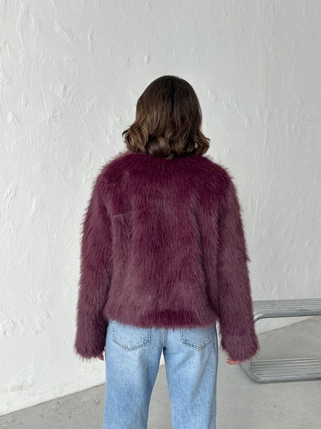 Topshow Purple Fur Jacket With Notched Collar Wholesale Clothing Glam