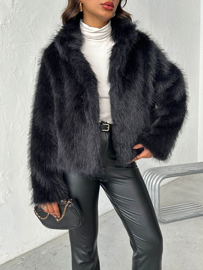 Topshow Черная Шерстяная Куртка С Зубчатым Воротником Оптовая продажа одежды Падают осенью