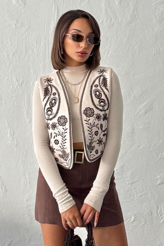 Topshow Μπεζ Boho Casual Κομψό Σοδειά Ρετρό Αμάνικο Μπλουζάκι Χονδρικό εμπόριο ενδυμάτων Casual