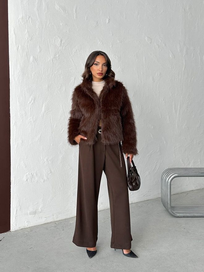 Topshow Brown Fur Elegant Buttoned Jacket Wholesale Clothing 1