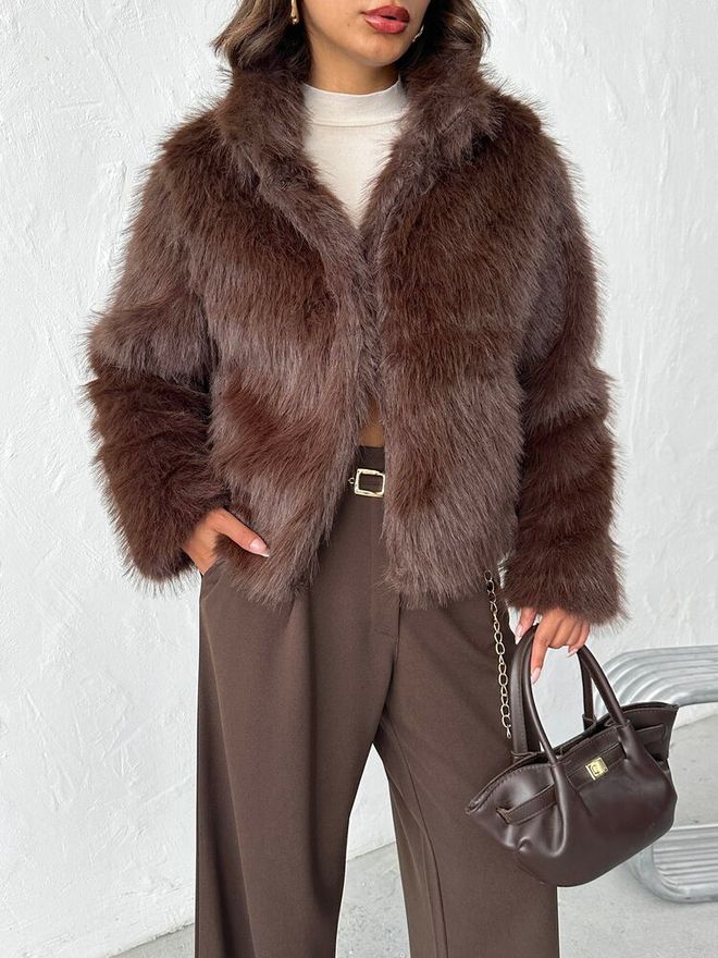 Topshow Brown Fur Elegant Buttoned Jacket Wholesale Clothing Work