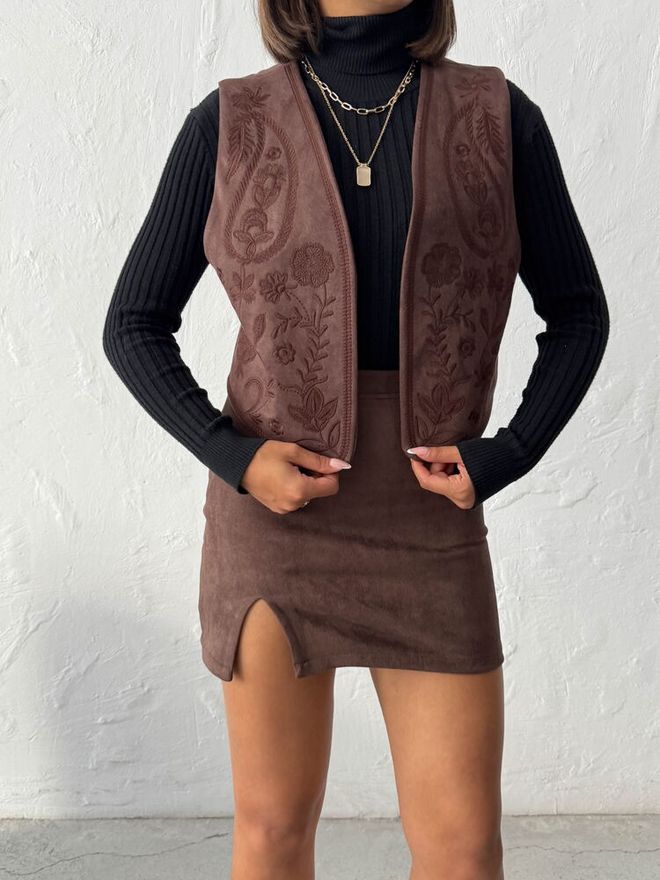 Topshow Καφέ Boho Ρετρό Paisley Φλοράλ Αμάνικο Μπλουζάκι Χονδρικό εμπόριο ενδυμάτων Σαλόνι