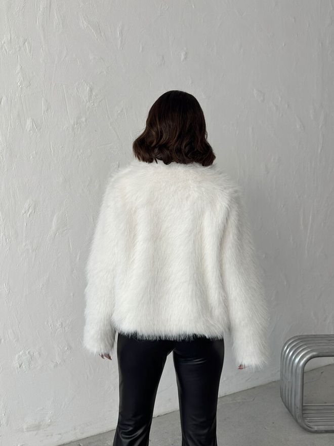 Topshow Бяло Елегантно Кожа Яке Дрехи на едро Секси