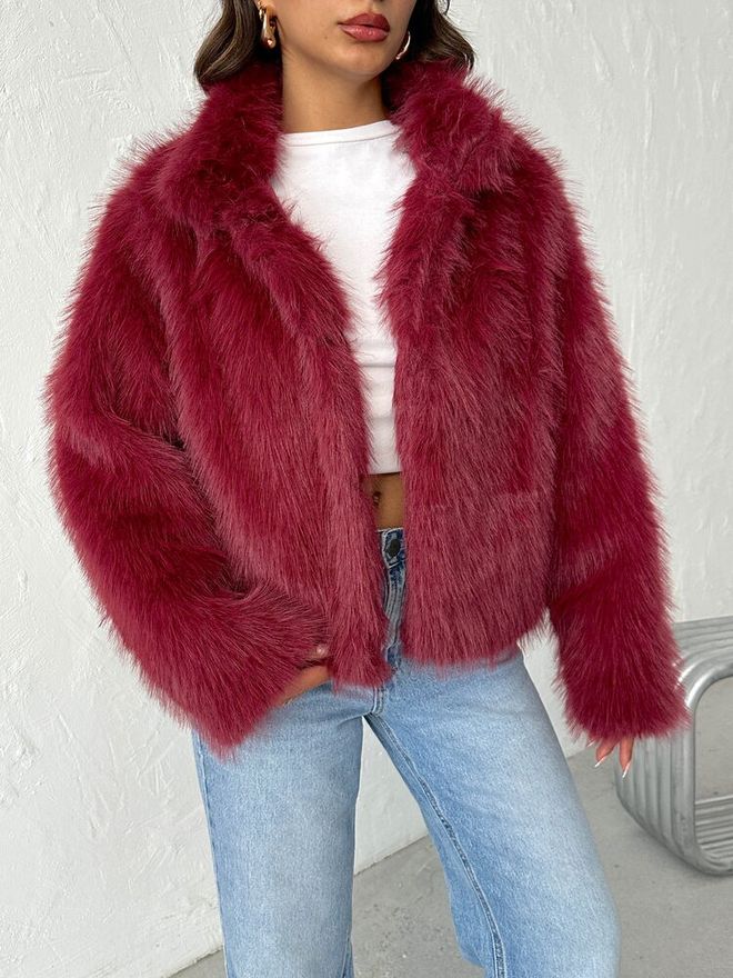 Topshow Claret Red Fur Jacket Wholesale Clothing Work
