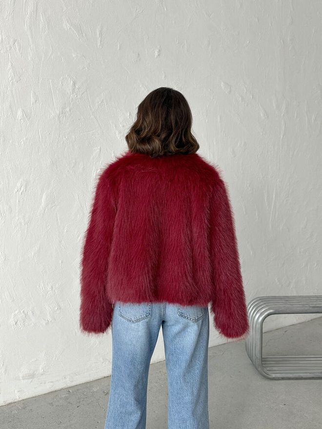 Topshow Claret Red Fur Jacket Wholesale Clothing Glam
