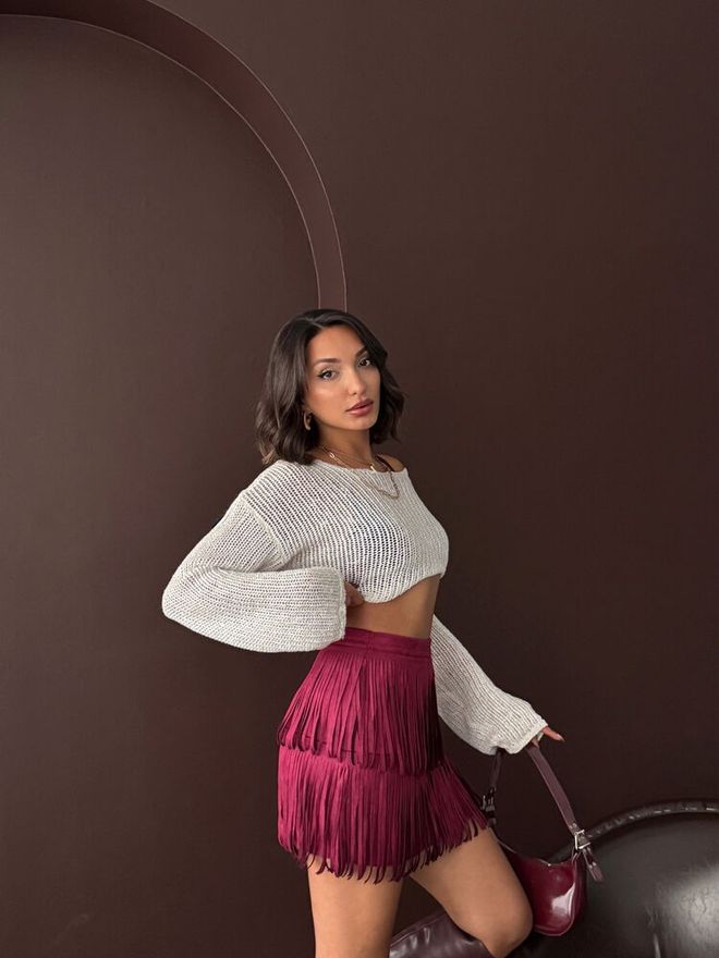 Topshow Claret Red Layered Mini Skirt High Waist Wholesale Clothing Birthday