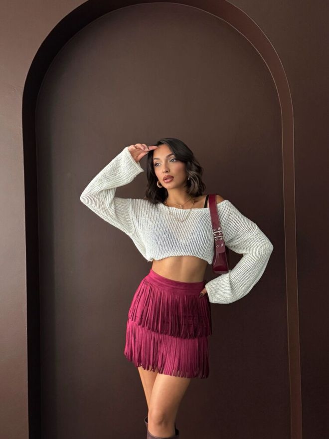 Topshow Claret Red Layered Mini Skirt High Waist Wholesale Clothing 1