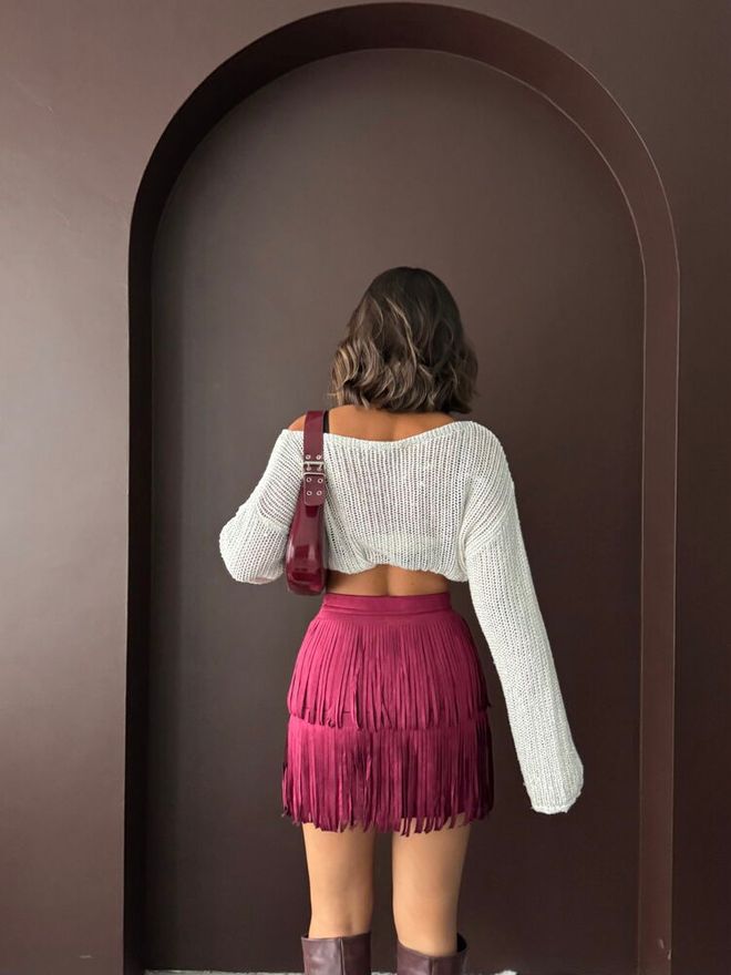 Topshow Claret Red Layered Mini Skirt High Waist Wholesale Clothing Boho