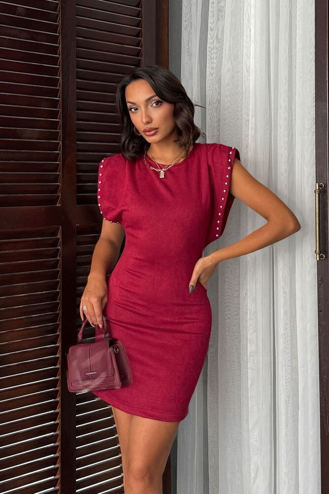 Topshow Claret Red Bodycon Mini Dress With Cap Sleeves Wholesale Clothing Sexy