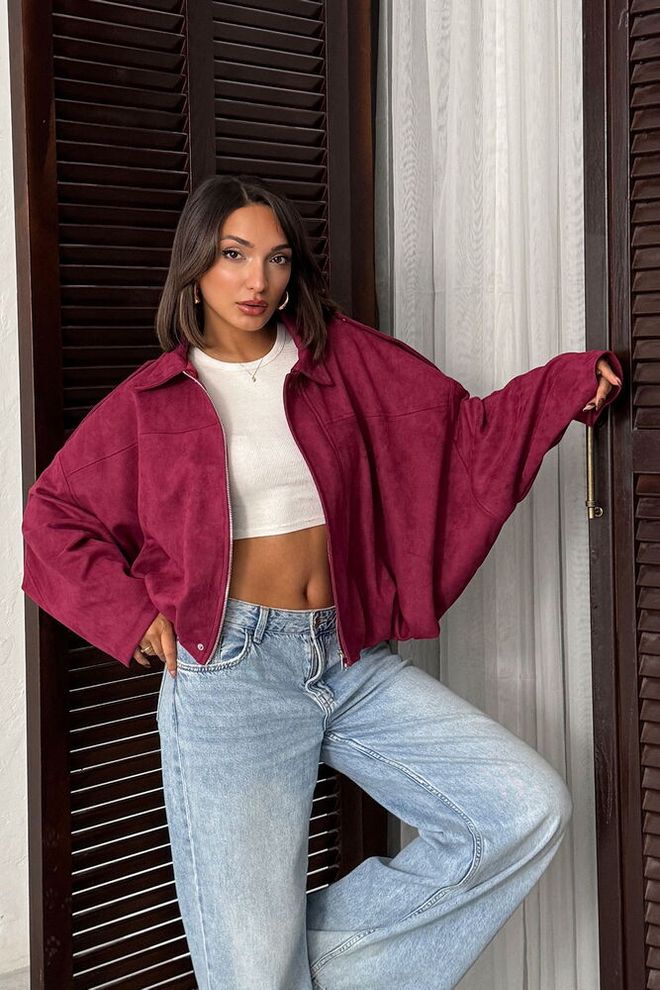 Topshow Jas Bordeauxrood Met Ritssluiting Groothandel Kleding Casual