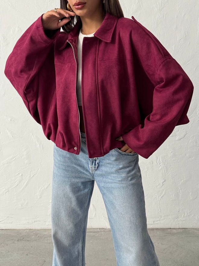 Topshow Jas Bordeauxrood Met Ritssluiting Groothandel Kleding Lente