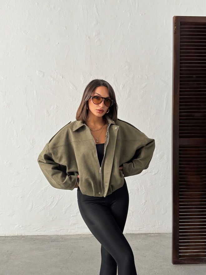 Topshow Jas Van Scuba Suede Khaki Groothandel Kleding 2