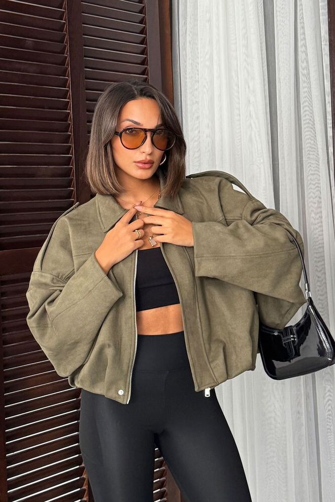 Topshow Jas Van Scuba Suede Khaki Groothandel Kleding Casual