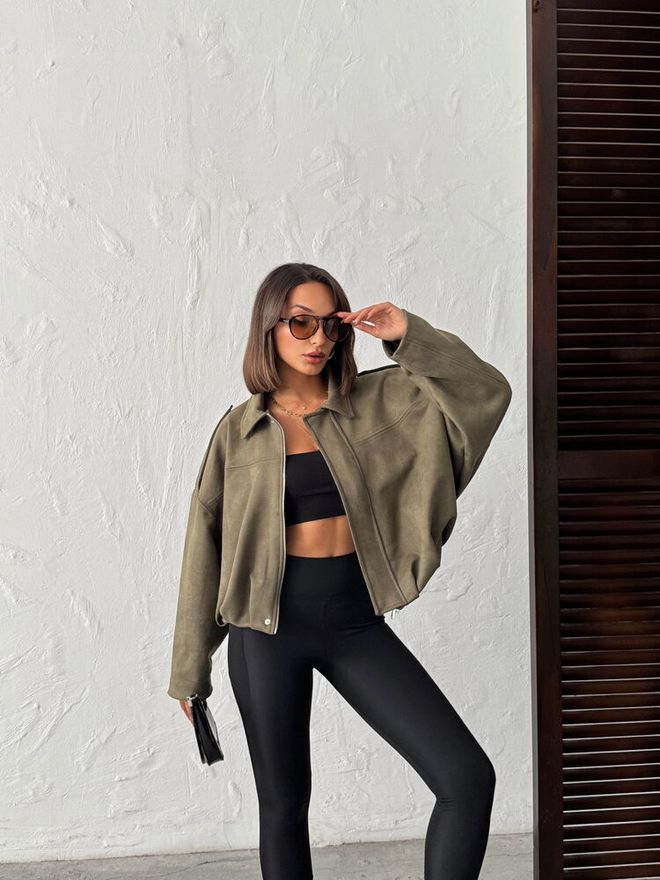 Topshow Jas Van Scuba Suede Khaki Groothandel Kleding 1