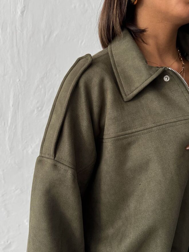 Topshow Jas Van Scuba Suede Khaki Groothandel Kleding 3
