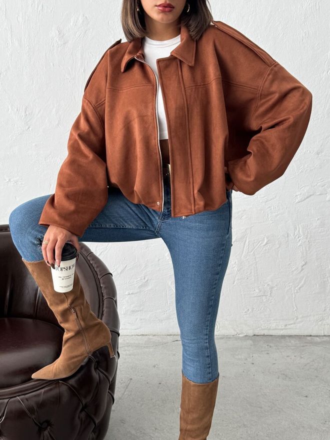 Topshow Jas Van Scuba Suede Taba Groothandel Kleding 3