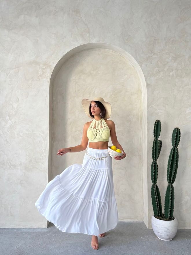 Topshow Corpete Boho Bege Com Decote Halter E Mangas Japonesas Roupas por atacado 1