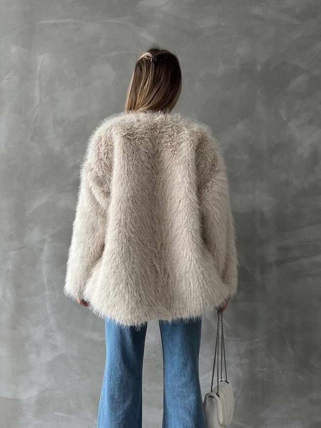 Topshow Abrigo Teddy De Piel Oversized Beige Ropa al por mayor Antiguo