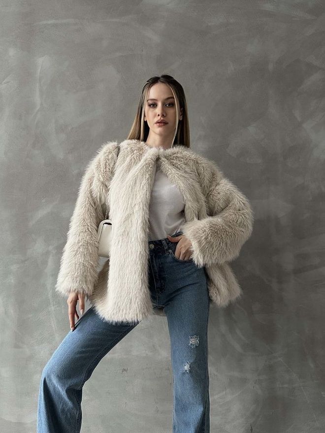 Topshow Abrigo Teddy De Piel Oversized Beige Ropa al por mayor Trabajo