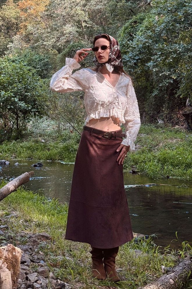 Topshow Пола Кафяво Винтидж А силует Макси Дрехи на едро Скромна мода