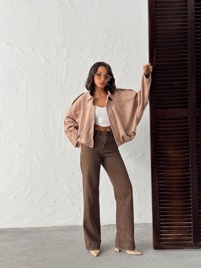 Topshow Jaqueta Sobrecamisa Bege Com Colar De Pontas Roupas por atacado A relaxar