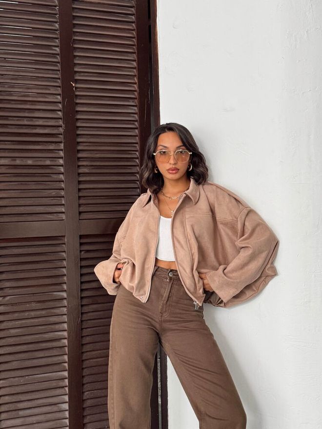 Topshow Jaqueta Sobrecamisa Bege Com Colar De Pontas Roupas por atacado 1