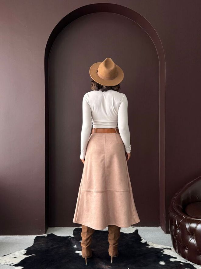 Topshow Beige A Line Midi Skirt With High Waist Wholesale Clothing Preppy