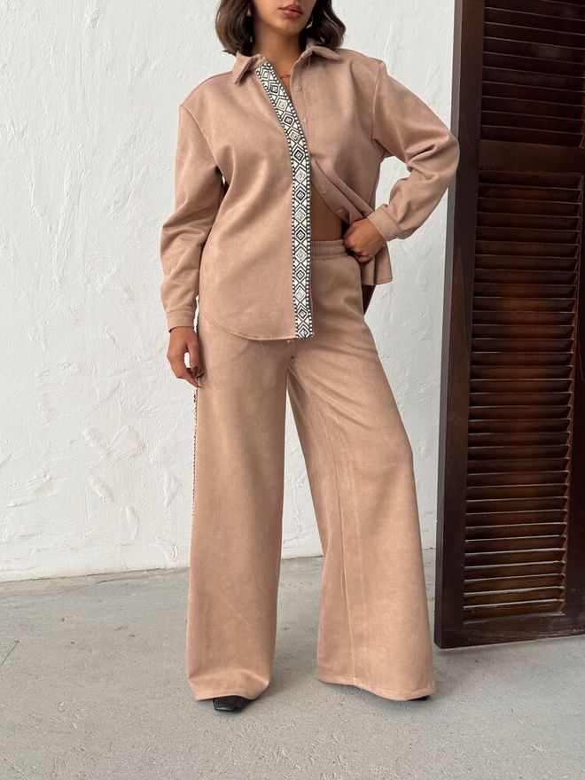 Topshow Pantalon Palazzo Beige Avec Jambes Larges Et Cordon De Serrage Vêtements en gros Plage