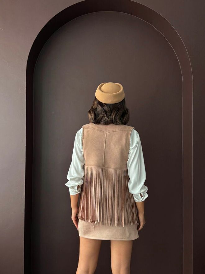 Topshow Vestă Casual Boho Bej Lungă Îmbrăcăminte cu ridicata Boho