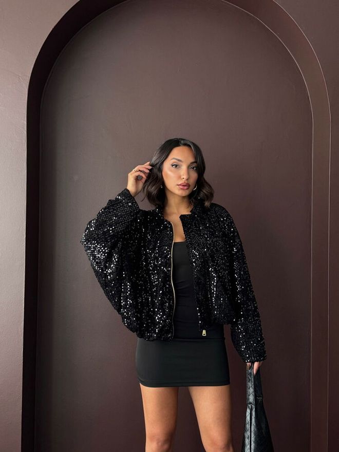 Topshow Jaqueta Bomber Preta Sensual Glam Roupas De Rua Roupas por atacado 1
