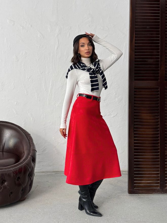 Topshow Red Elegant A Line Midi Skirt Wholesale Clothing 1